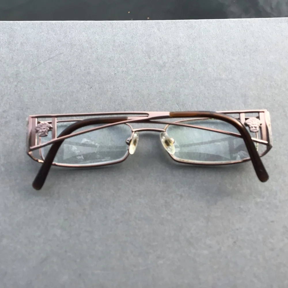 Vintage Versace Rectangular Metal Frame Eyeglasses in Bronze and Tortoise